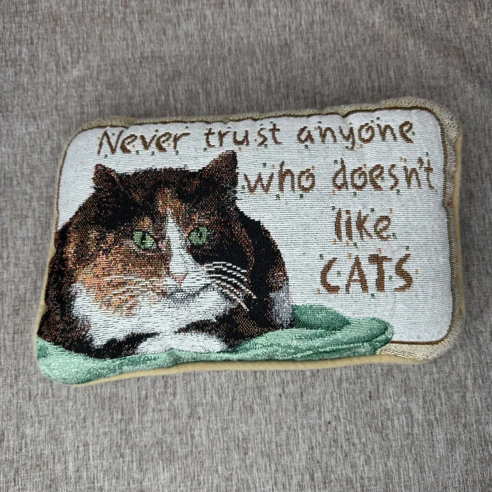 Vintage Style Woven Tapestry Cat Pillow Never Trust Anyone Who Doesnt Like Cats